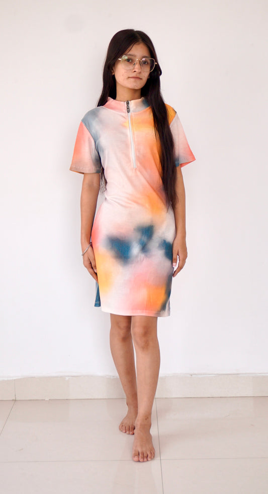 Women’s Tie-Dye Zip-Up Midi Dress